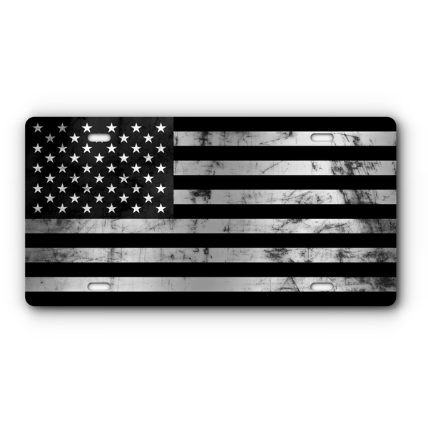 Vanity Distressed Aluminum License Plate - Black & Stainless