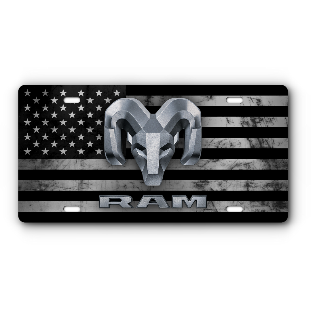 アンティーク雑貨 Ram RAM Vanity Aluminum License Plate - Distressed Flag – covermyplate