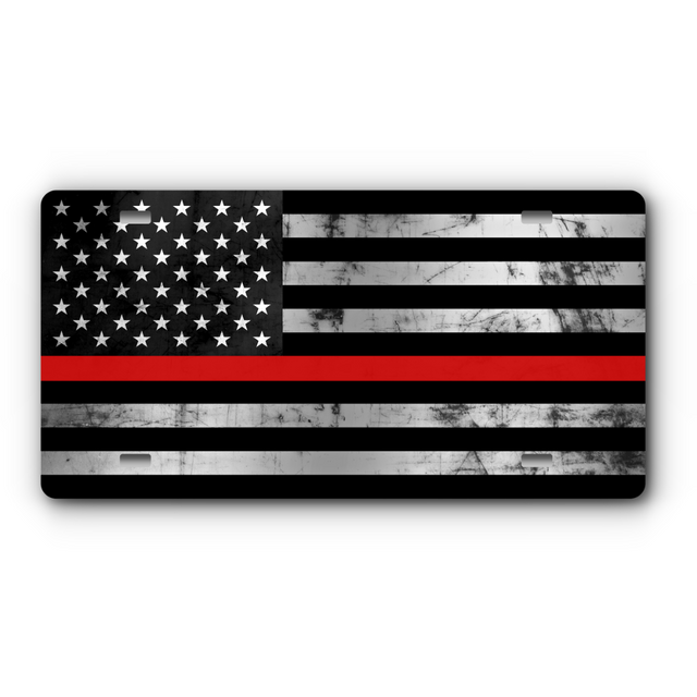 First Responder – Thin Red Line Distressed vanity aluminum license plate