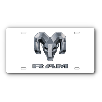 RAM – White vanity aluminum license plate