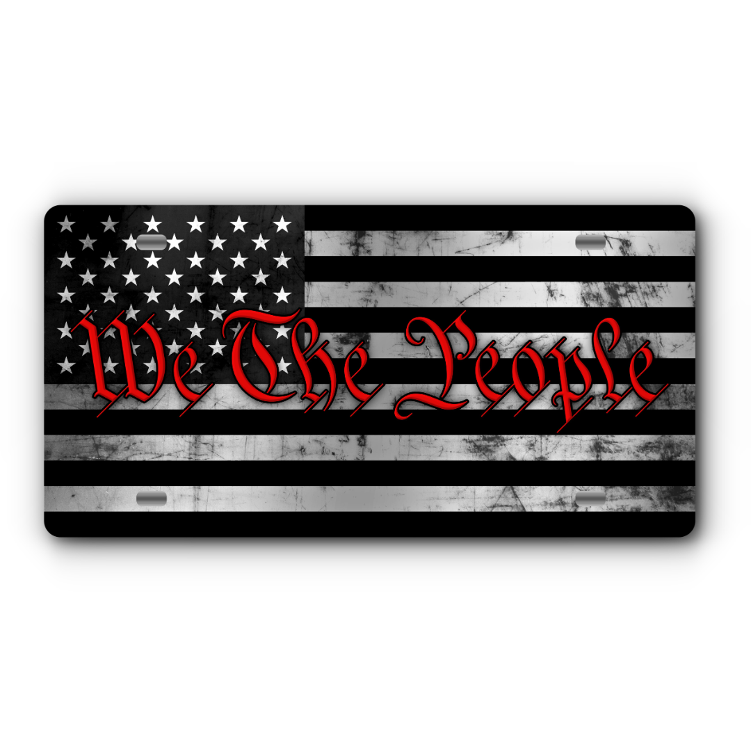We The People – Stainless & Red vanity aluminum license plate