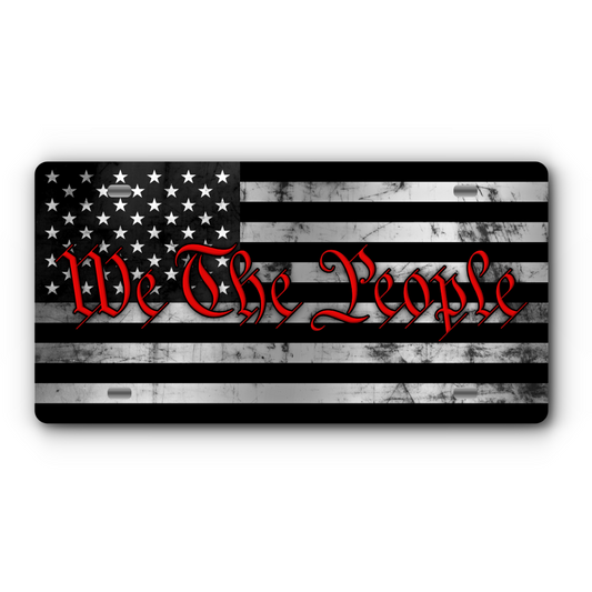 We The People – Stainless & Red vanity aluminum license plate