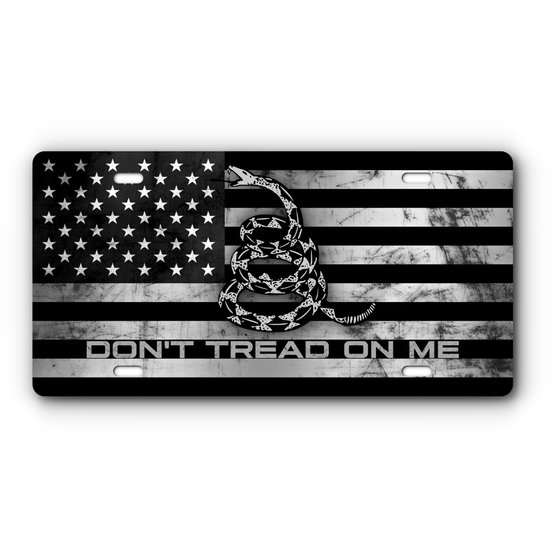 Don't Tread On Me – Come and Take It – Stainless Distressed Flag vanity aluminum license plate