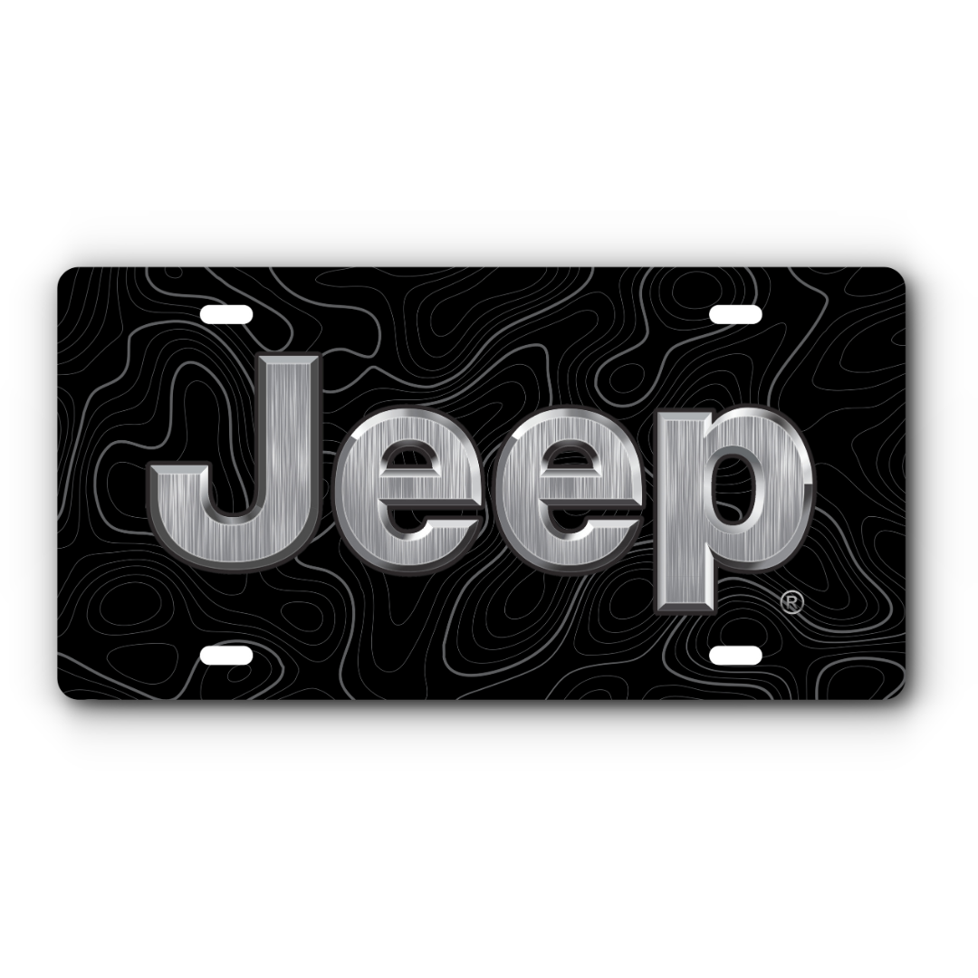 Custom Jeep Vanity License Plate – Black With Red Outline Letters – Stainless Steel Emblem For Grand Cherokee, Wrangler & More