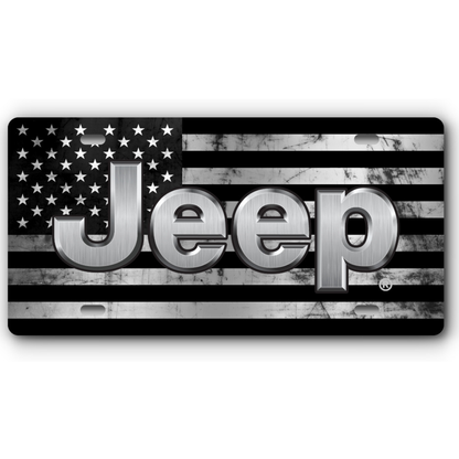 Jeep Distressed Flag – Stainless & Black vanity aluminum license plate