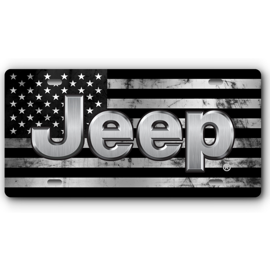 Jeep Distressed Flag – Stainless & Black vanity aluminum license plate