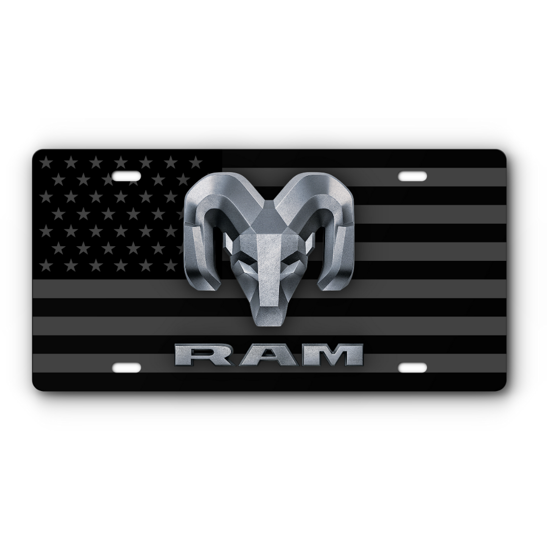 RAM – Grey & Black Flag vanity aluminum license plate