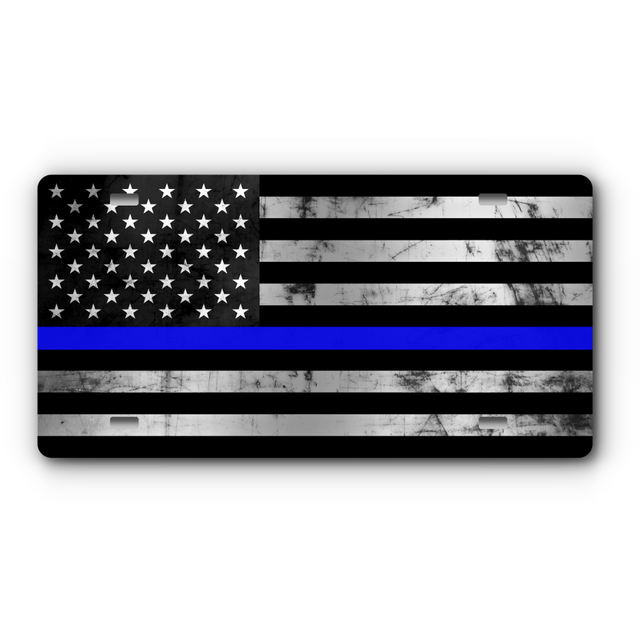 First Responder – Thin Blue Line Distressed vanity aluminum license plate