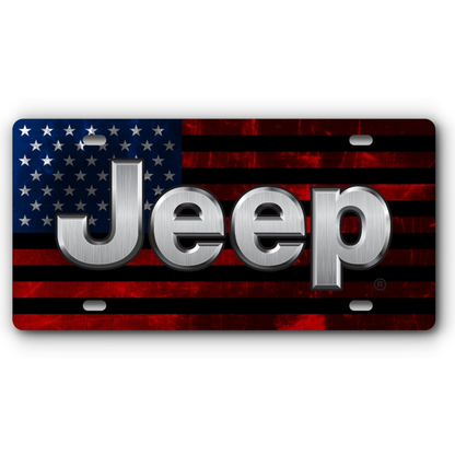 Jeep Distressed Flag – Red & Blue Stainless vanity aluminum license plate