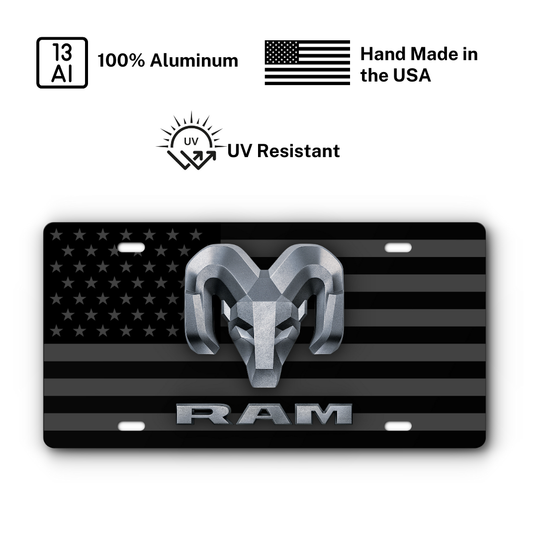 RAM – Grey & Black Flag plate: 100% aluminum, UV resistant, made in the USA