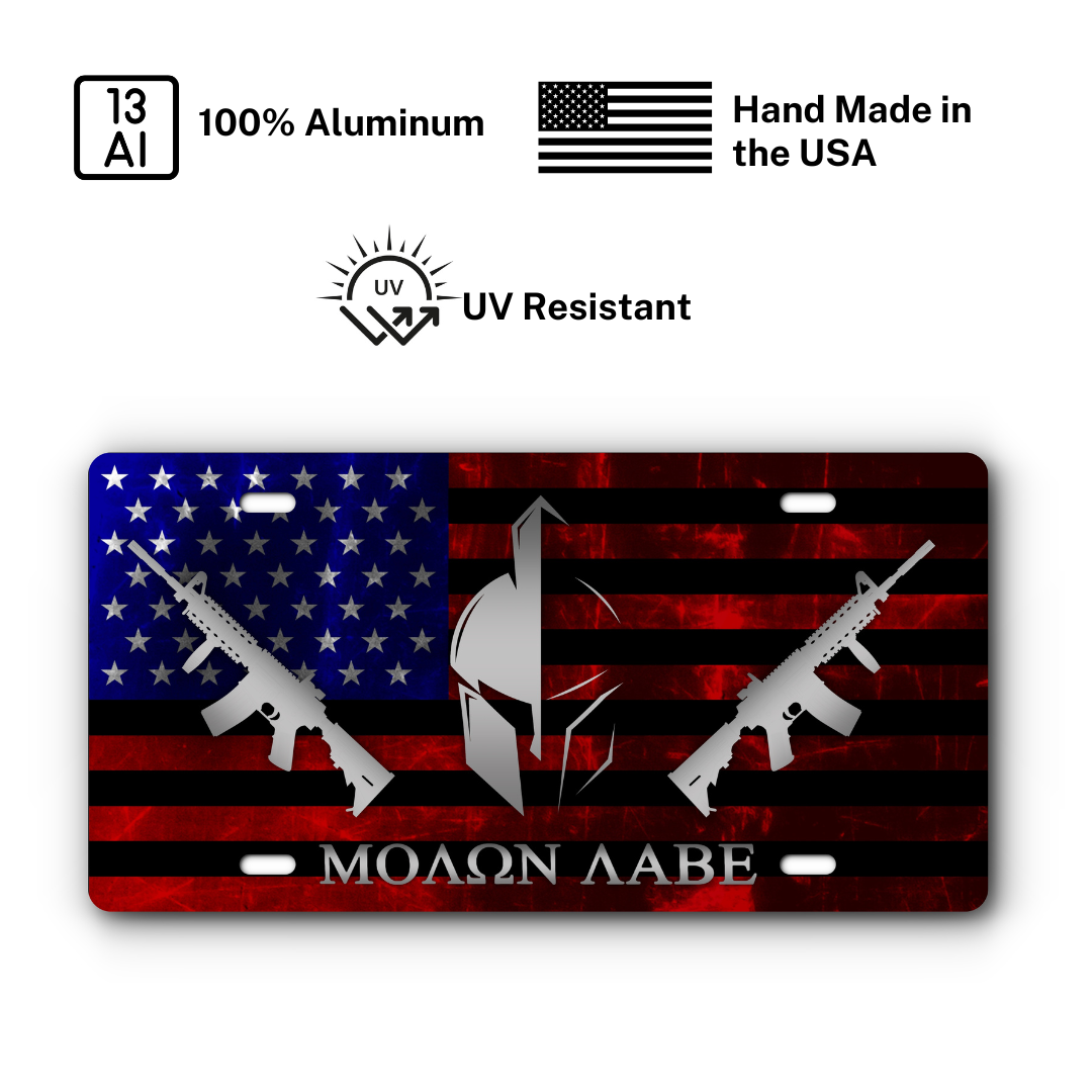 Molon Labe – Come and Take It – Color Flag plate: 100% aluminum, UV resistant, made in the USA