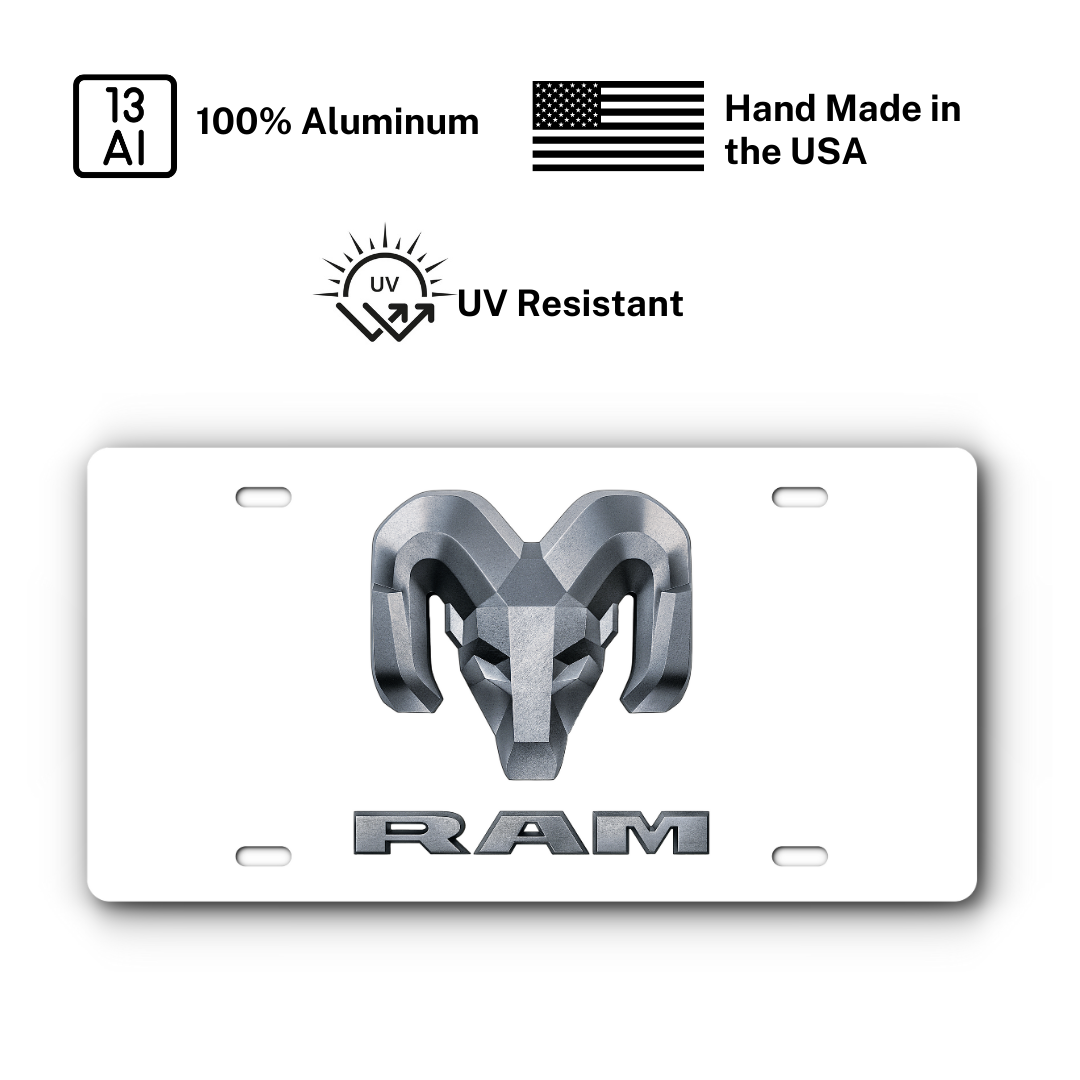 RAM – White plate: 100% aluminum, UV resistant, made in the USA
