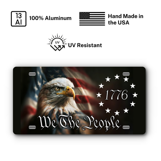We The People Eagle plate: 100% aluminum, UV resistant, made in the USA