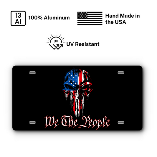 We The People – Punisher Style plate: 100% aluminum, UV resistant, made in the USA