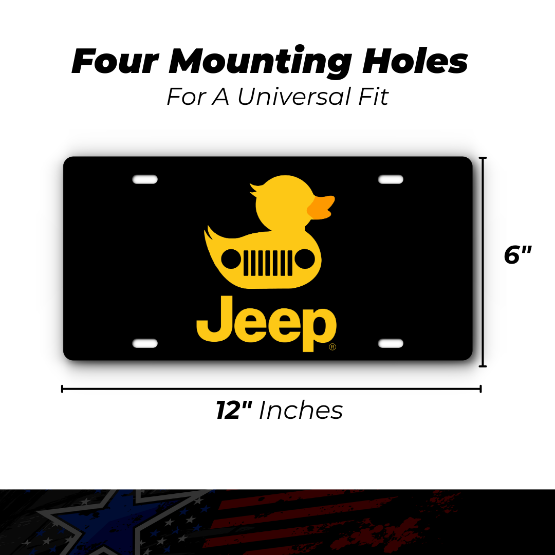 Jeep Duck plate size: 12 x 6 inches with four mounting holes