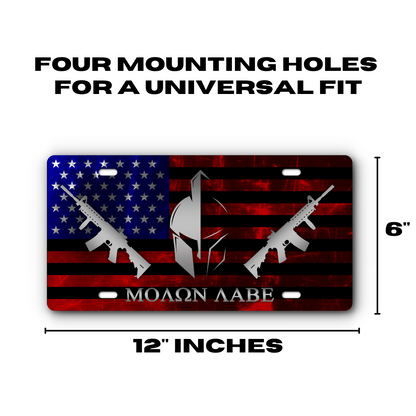Molon Labe – Come and Take It – Color Flag plate size: 12 x 6 inches with four mounting holes