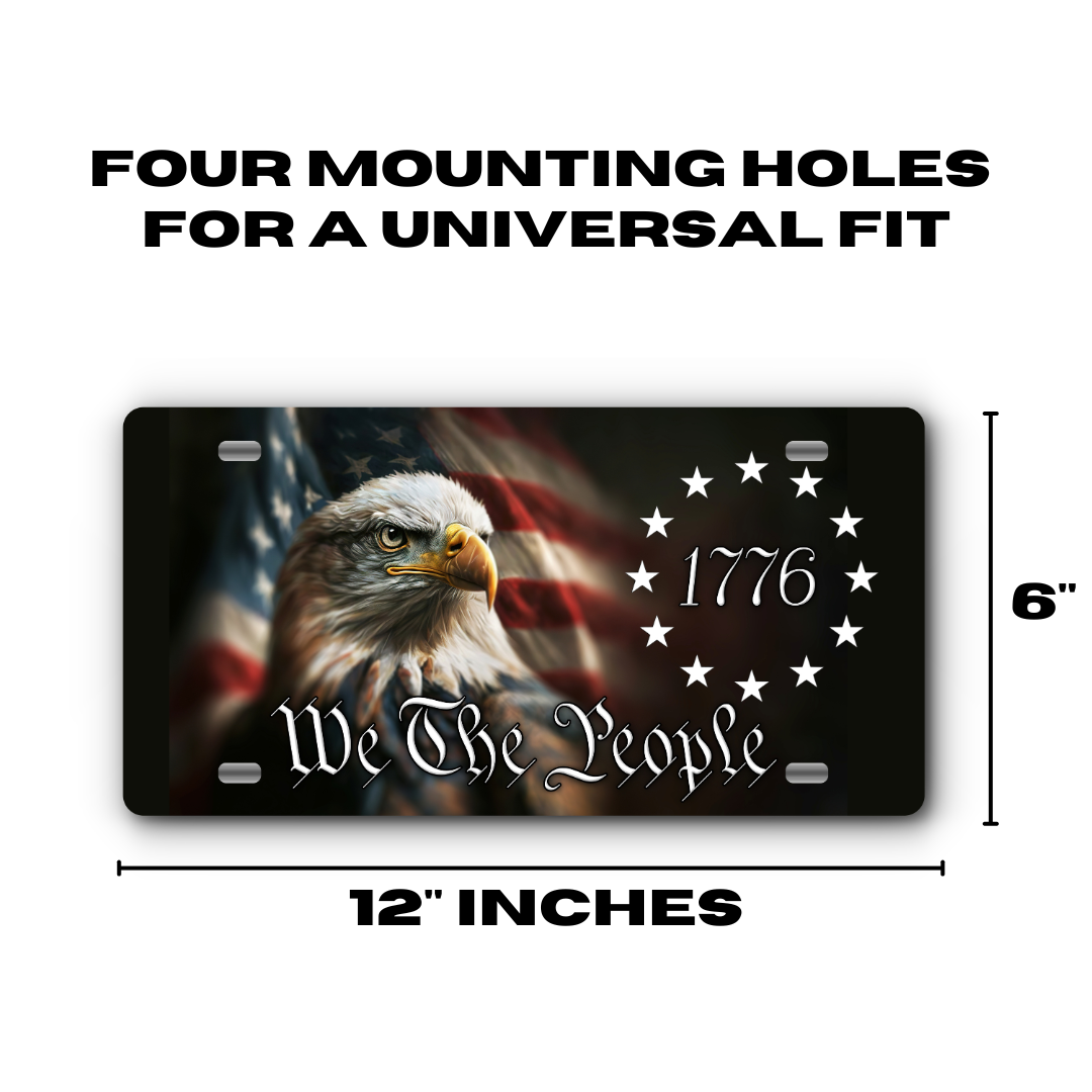 We The People Eagle plate size: 12 x 6 inches with four mounting holes
