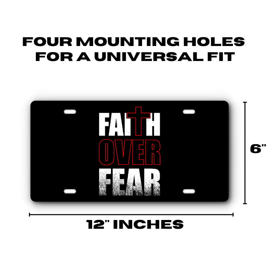 Faith Over Fear – Black plate size: 12 x 6 inches with four mounting holes
