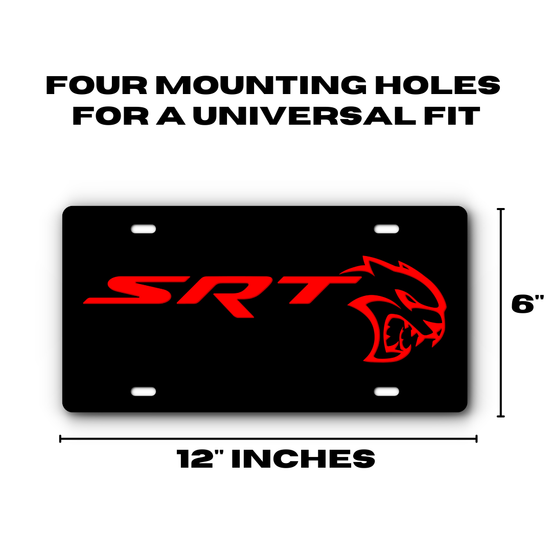 SRT Hellcat – Black & Red plate size: 12 x 6 inches with four mounting holes