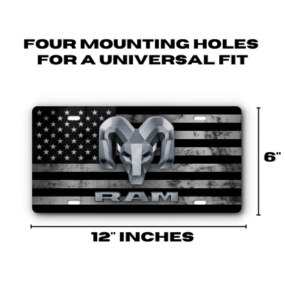 RAM – Distressed Flag plate size: 12 x 6 inches with four mounting holes
