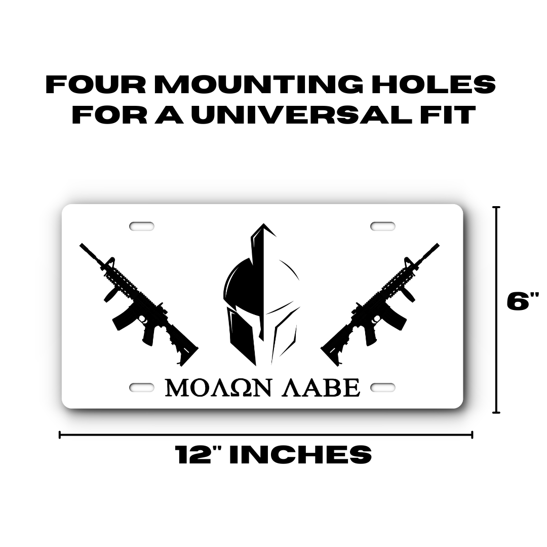 Molon Labe – Come and Take It – Black & White plate size: 12 x 6 inches with four mounting holes
