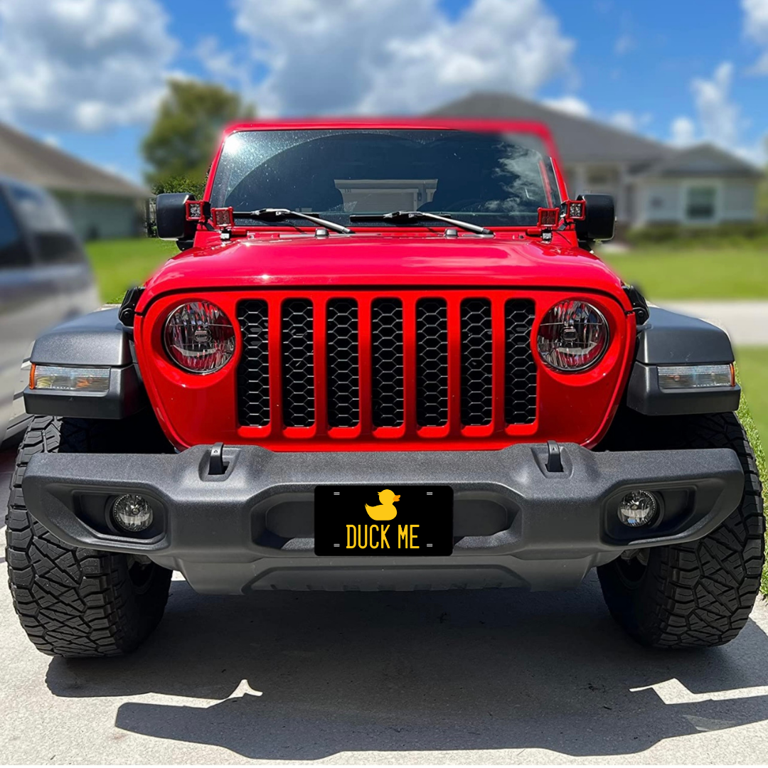 Jeep Duck Me Vanity Aluminum License Plate - Black