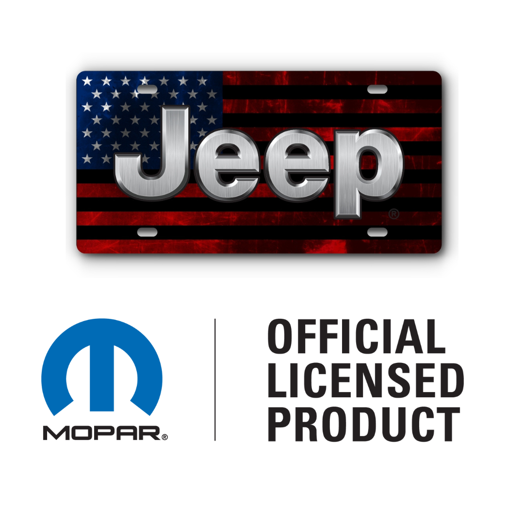 Jeep Distressed Flag – Red & Blue Stainless plate, Mopar Official Licensed Product