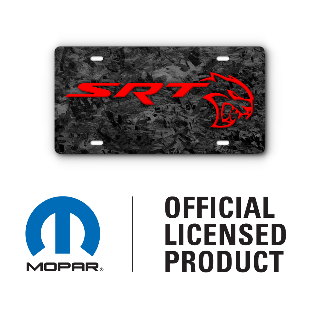 SRT Hellcat Vanity Aluminum License Plate - Simulated Forged + Red