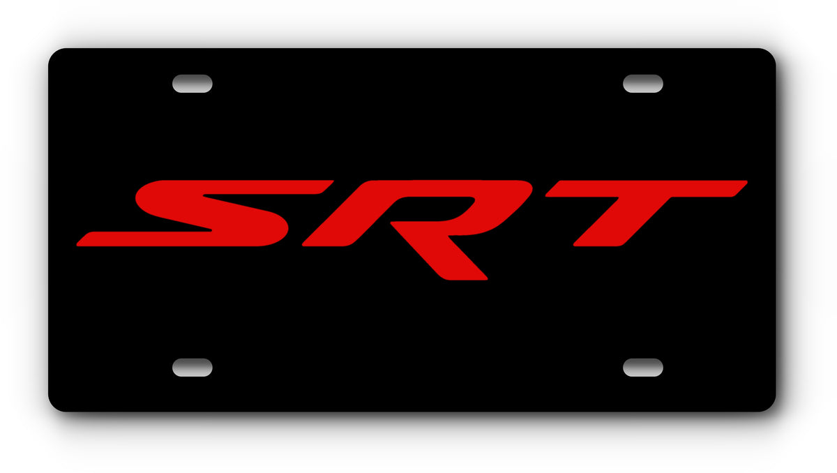 Dodge SRT vanity plate in black and red with mounting holes