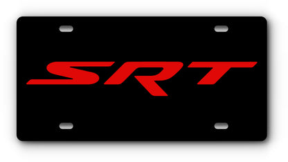Dodge SRT vanity plate in black and red with mounting holes