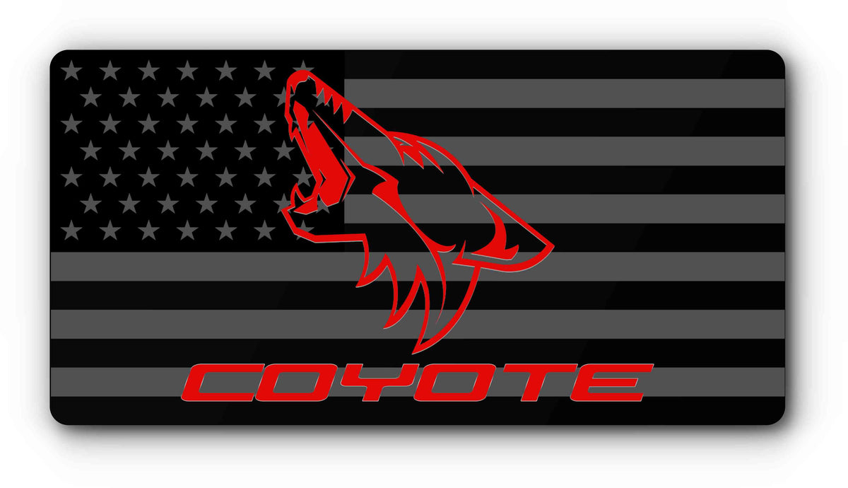Coyote flag magnetic plate cover with a red coyote on a dark American flag