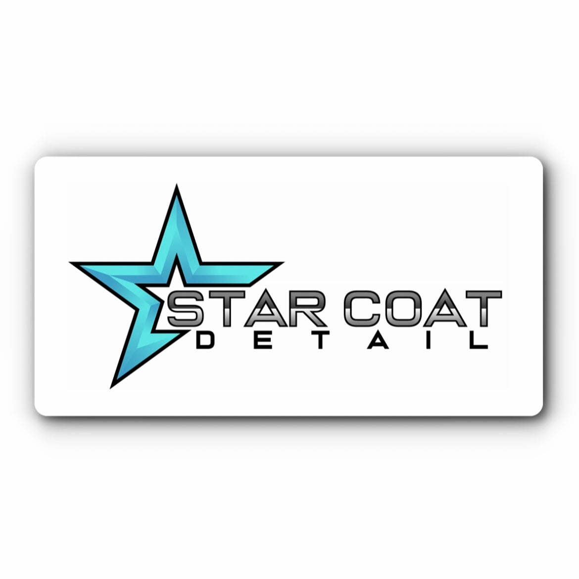 Custom plate cover with a blue star car detailing logo on white
