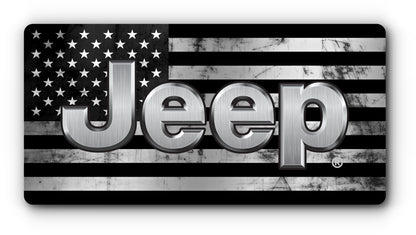Jeep black and white distressed flag magnetic plate cover