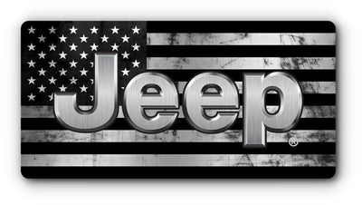 Jeep Plate Distressed Flag B&W - Vanity & Magnetic