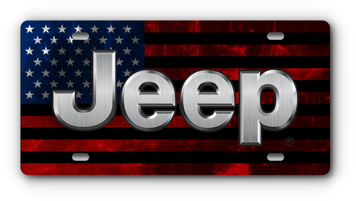 Jeep distressed American flag vanity plate with mounting holes