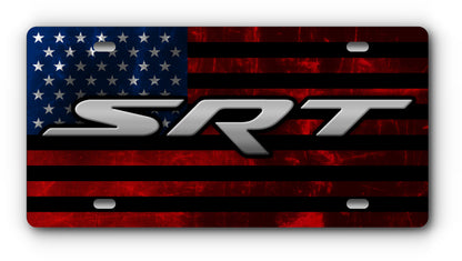 Dodge SRT distressed American flag vanity plate with mounting holes