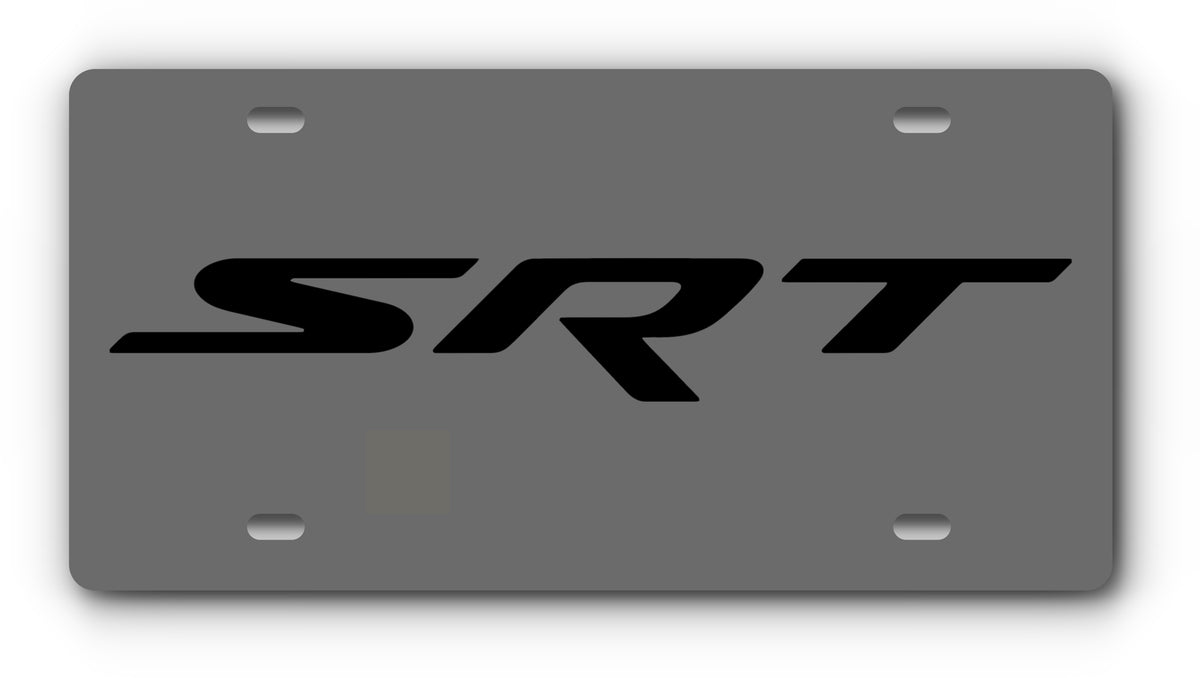 Dodge SRT vanity plate in Sting Grey with mounting holes