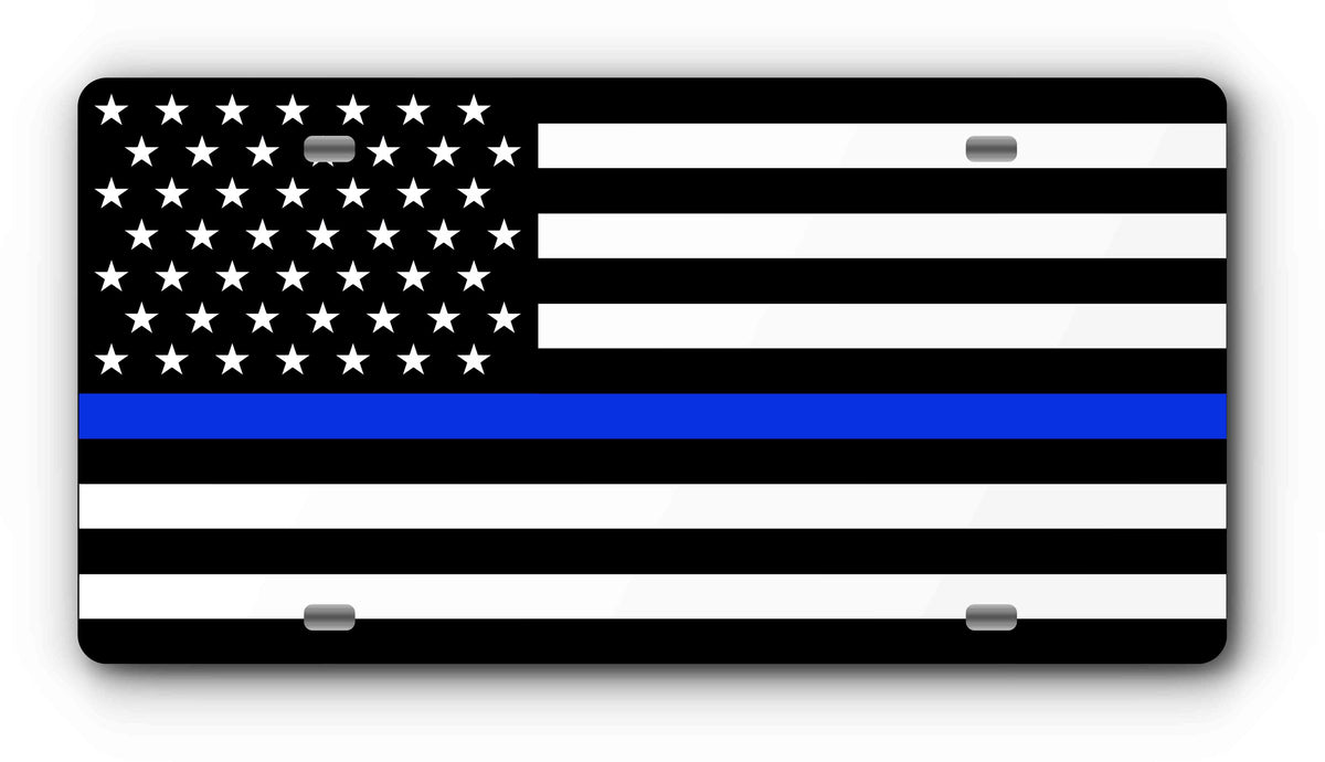 Thin Blue Line American flag front plate with mounting holes