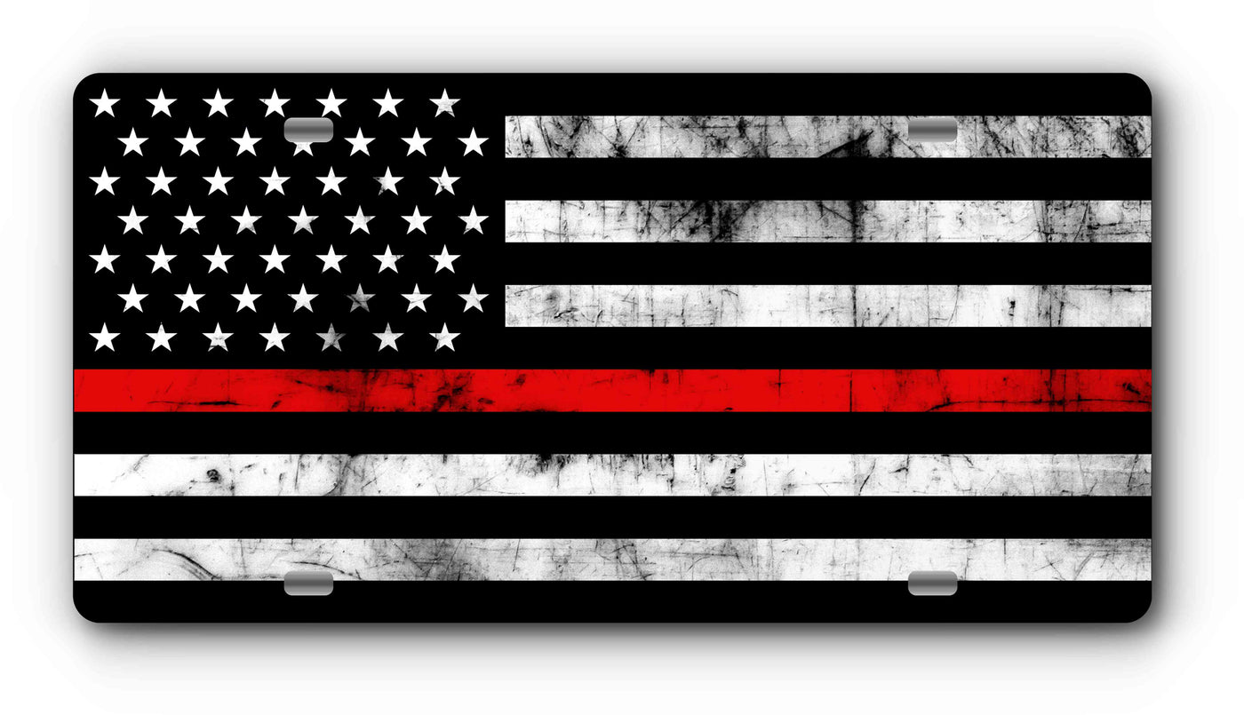 Thin Red Line American Flag Distressed Front License Plate