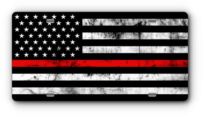 Thin Red Line American Flag Distressed Front License Plate