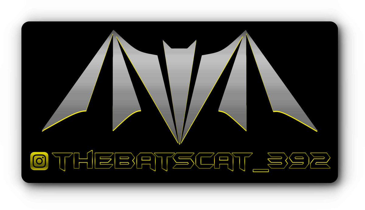 Custom magnetic plate cover with a chrome-style logo and social handle on black