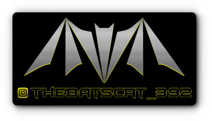 Custom magnetic plate cover with a chrome-style logo and social handle on black