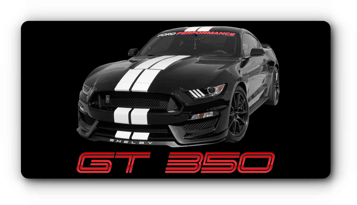 Custom magnetic plate cover with a black Mustang and red lettering
