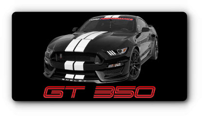 Custom magnetic plate cover with a black Mustang and red lettering