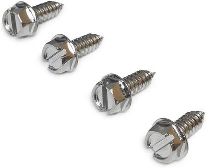 Silver hex and slotted steel license plate screws, set of four